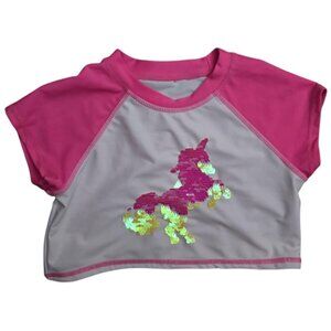 Girls So Unicorn Sequin Raglan Swim Rash Guard Shirt Pink/Gray Size 6/6X